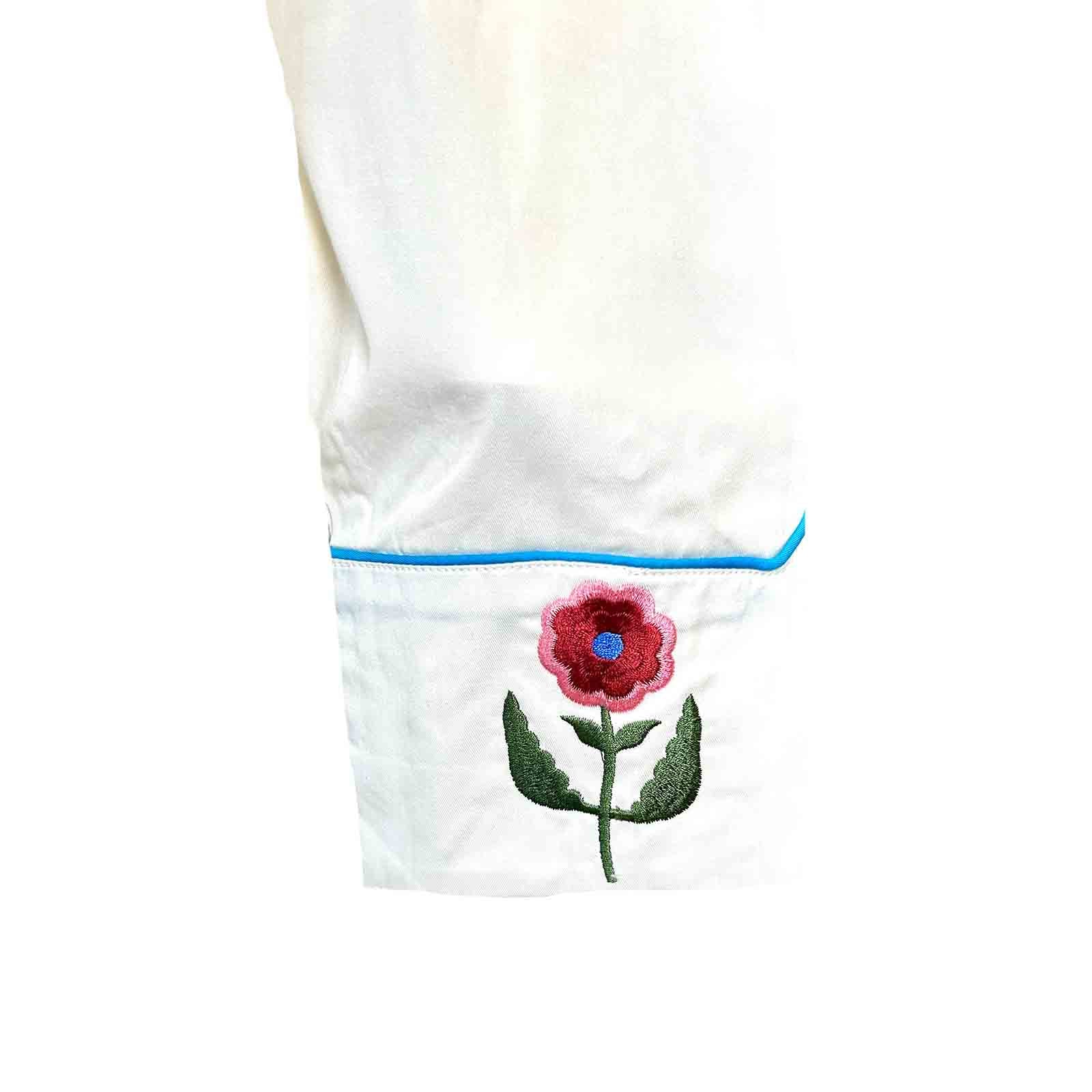Women's Ivory Boho Serape Western Shirt with Cascading Embroidery