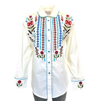 Women's Ivory Boho Serape Western Shirt with Cascading Embroidery