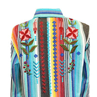 Women's Boho Serape Stripe Western Shirt with Cascading Embroidery