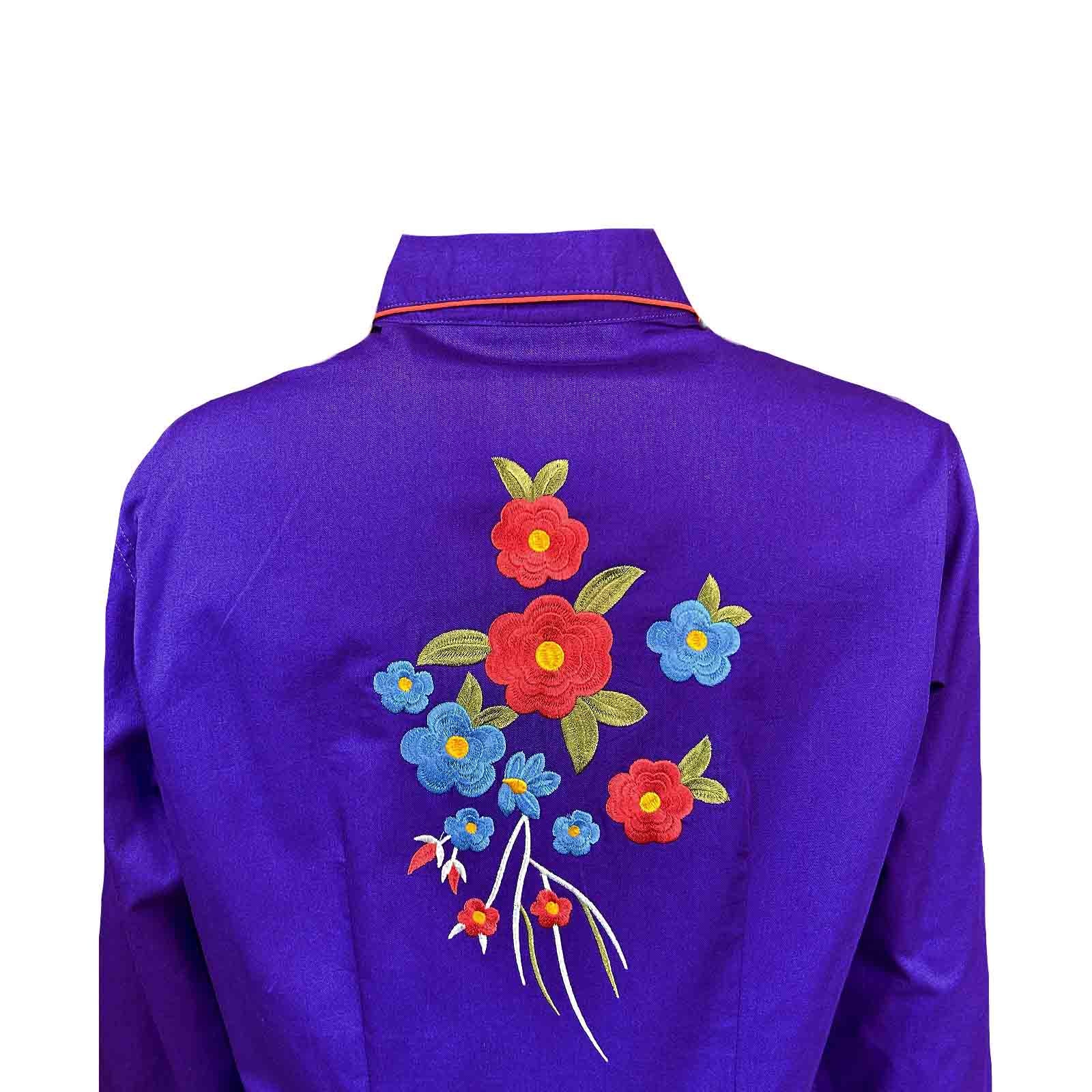 Women's Vintage Purple Floral Bouquet Embroidered Western Shirt