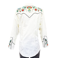Women's Ivory Floral Embroidered Cotton Gabardine Western Shirt