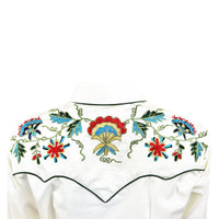 Women's Ivory Floral Embroidered Cotton Gabardine Western Shirt