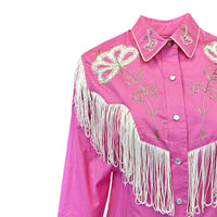 Women's Vintage Pink Fringe Embroidered Western Shirt