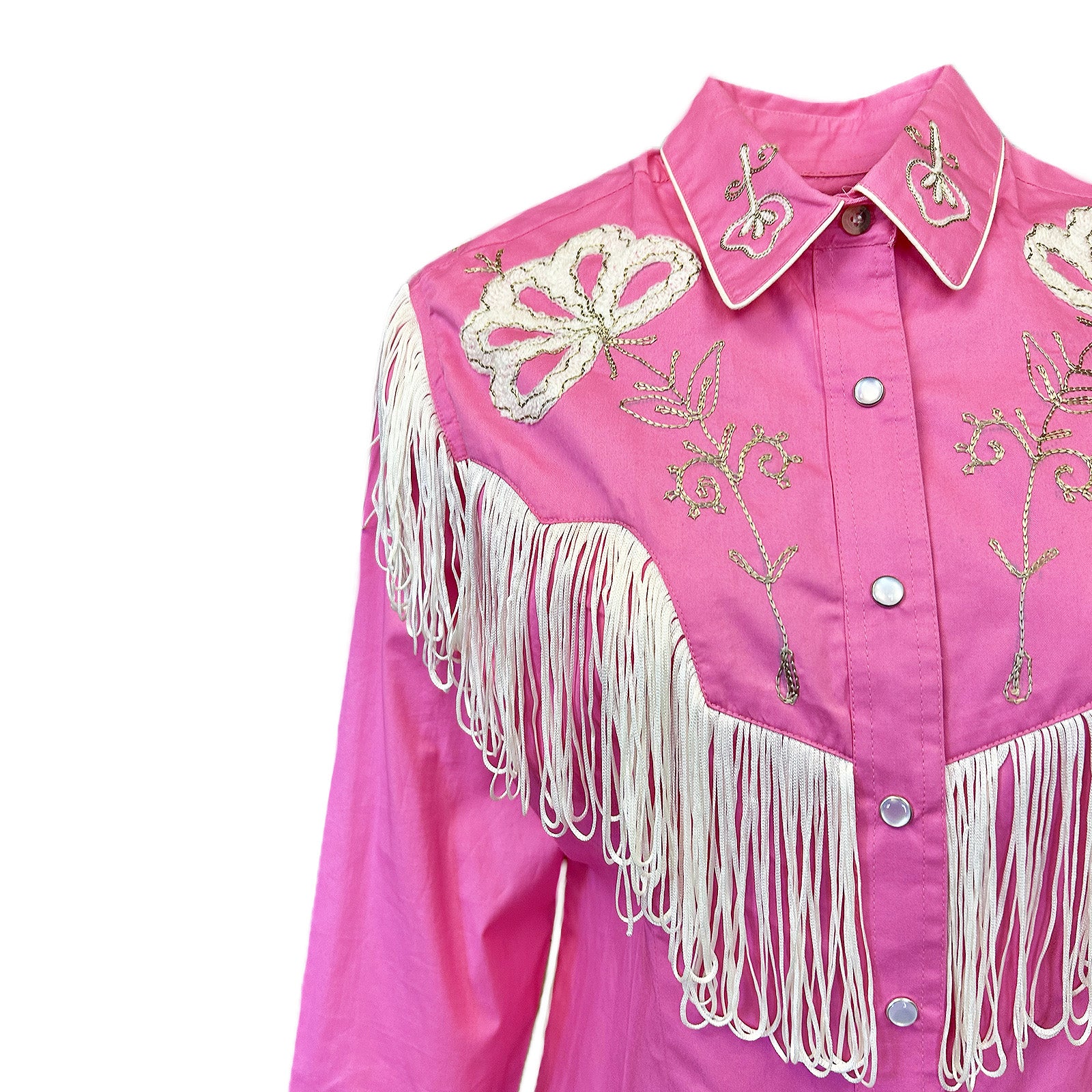 Women's Vintage Pink Fringe Embroidered Western Shirt