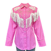 Women's Vintage Pink Fringe Embroidered Western Shirt