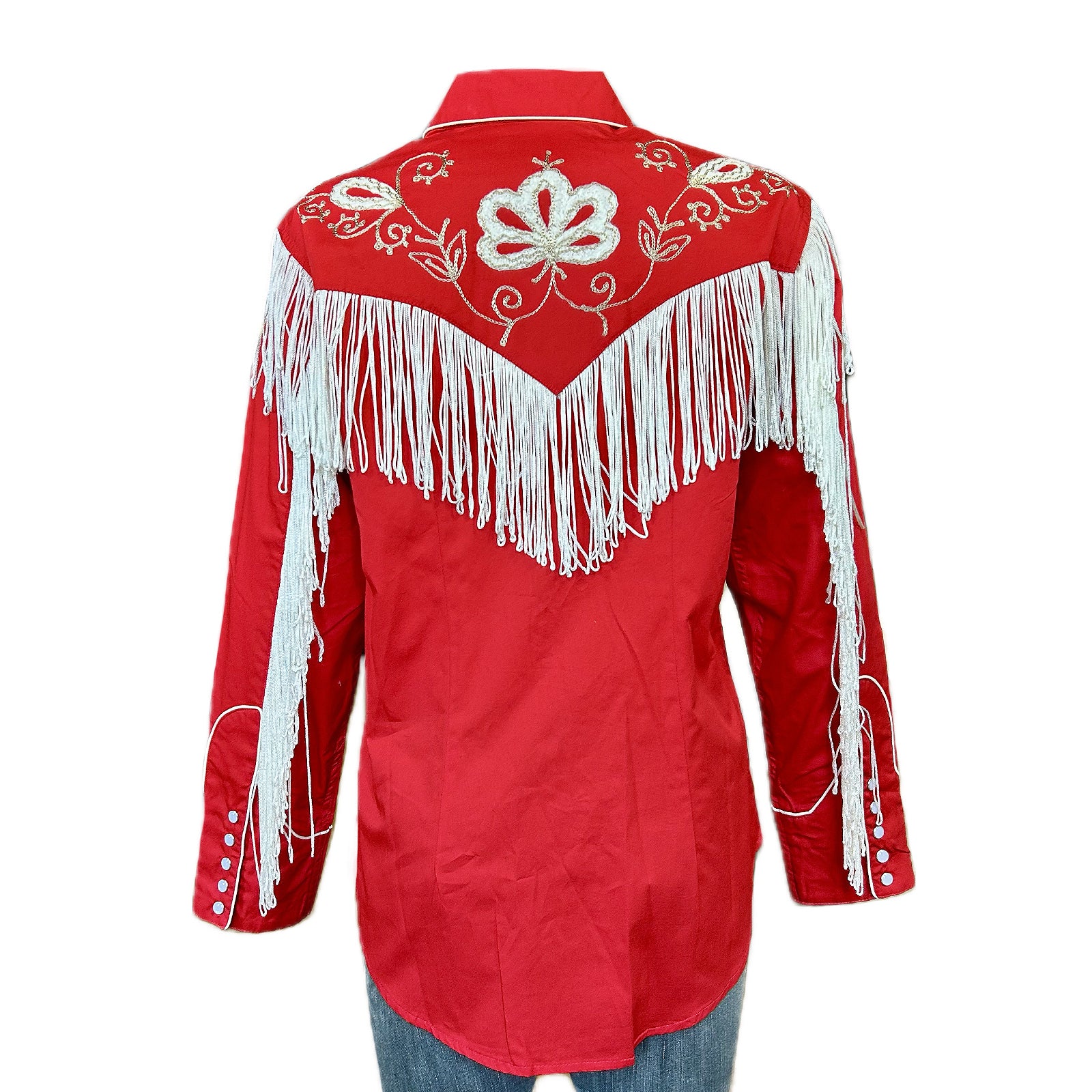 Women's Vintage Fringe Red Embroidered Western Shirt