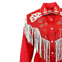 Women's Vintage Fringe Red Embroidered Western Shirt