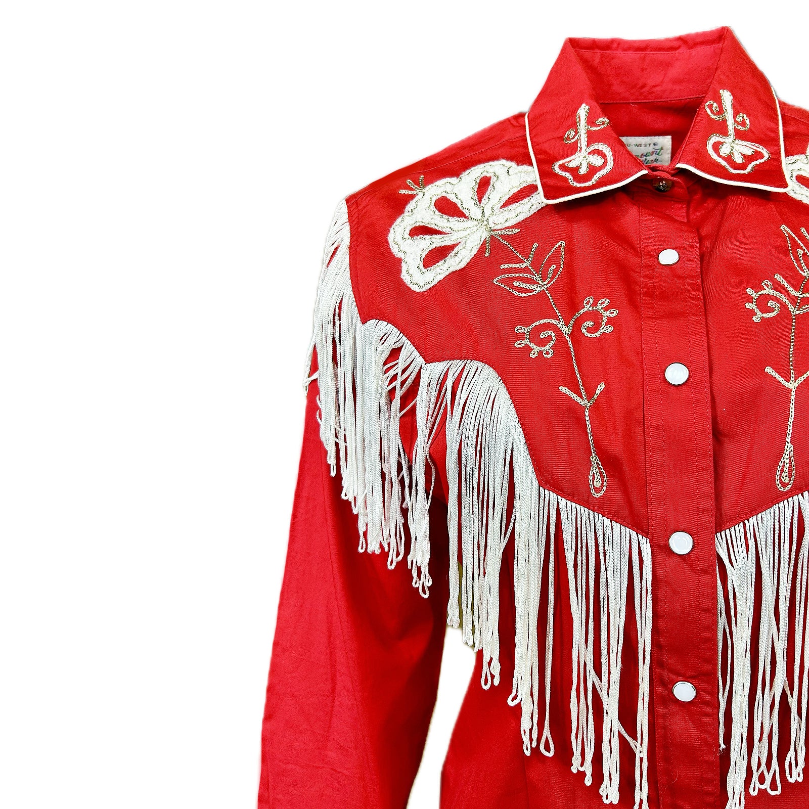 Women's Vintage Fringe Red Embroidered Western Shirt