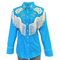 Women's Vintage Fringe Turquoise Embroidered Western Shirt