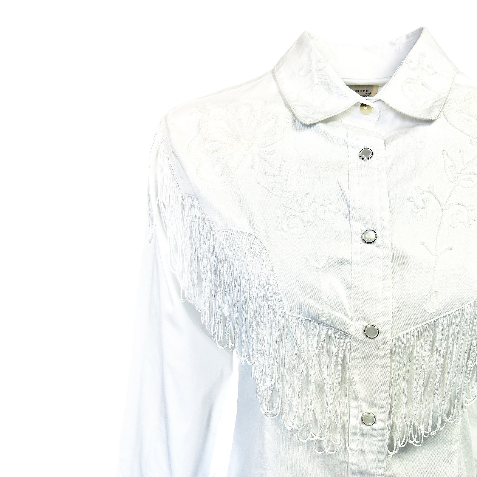 Women's Vintage White Fringe Embroidered Western Shirt
