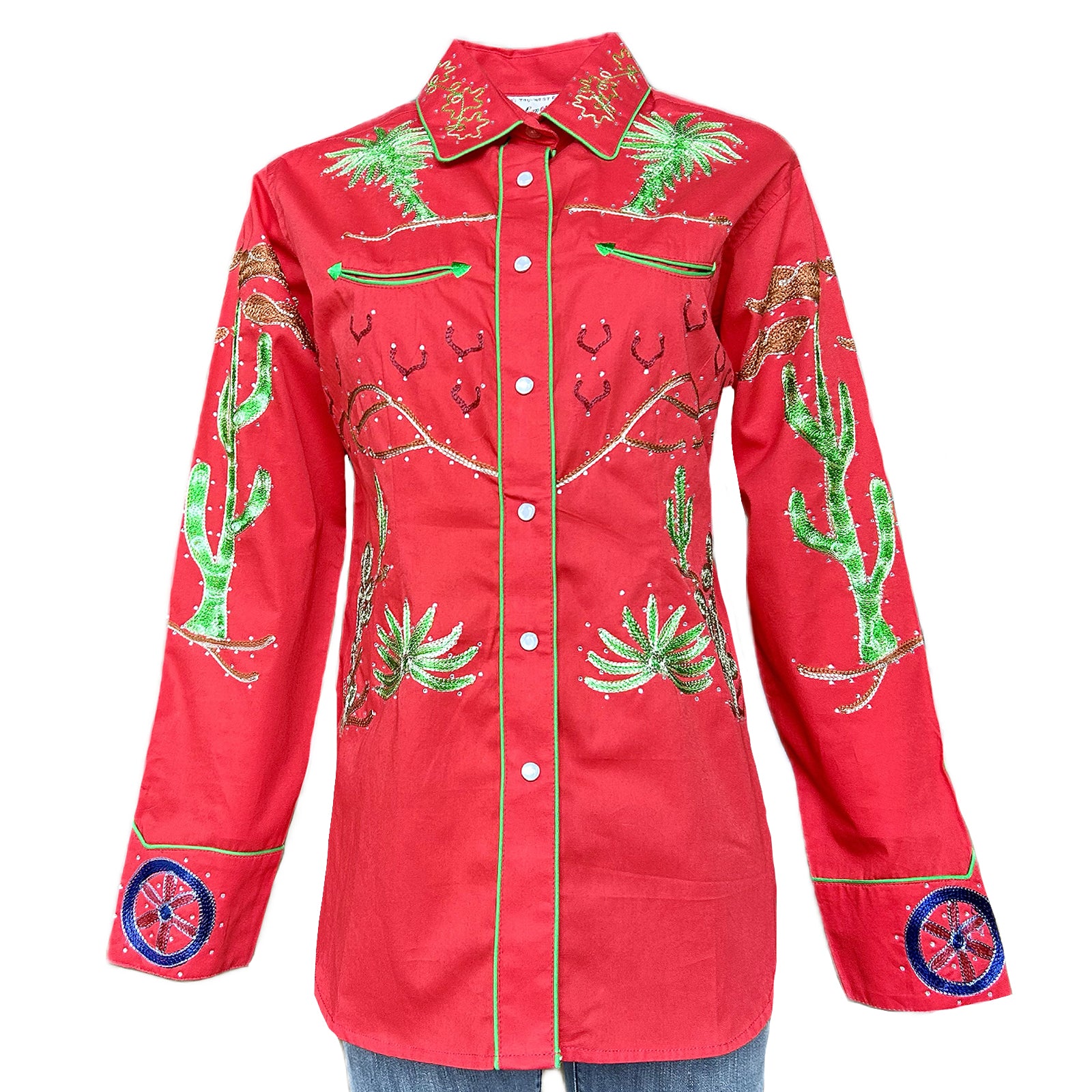 Women's Red Porter Wagoner Embroidered Western Shirt
