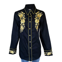 Women's Vintage Black Cascading Floral Embroidered Western Shirt