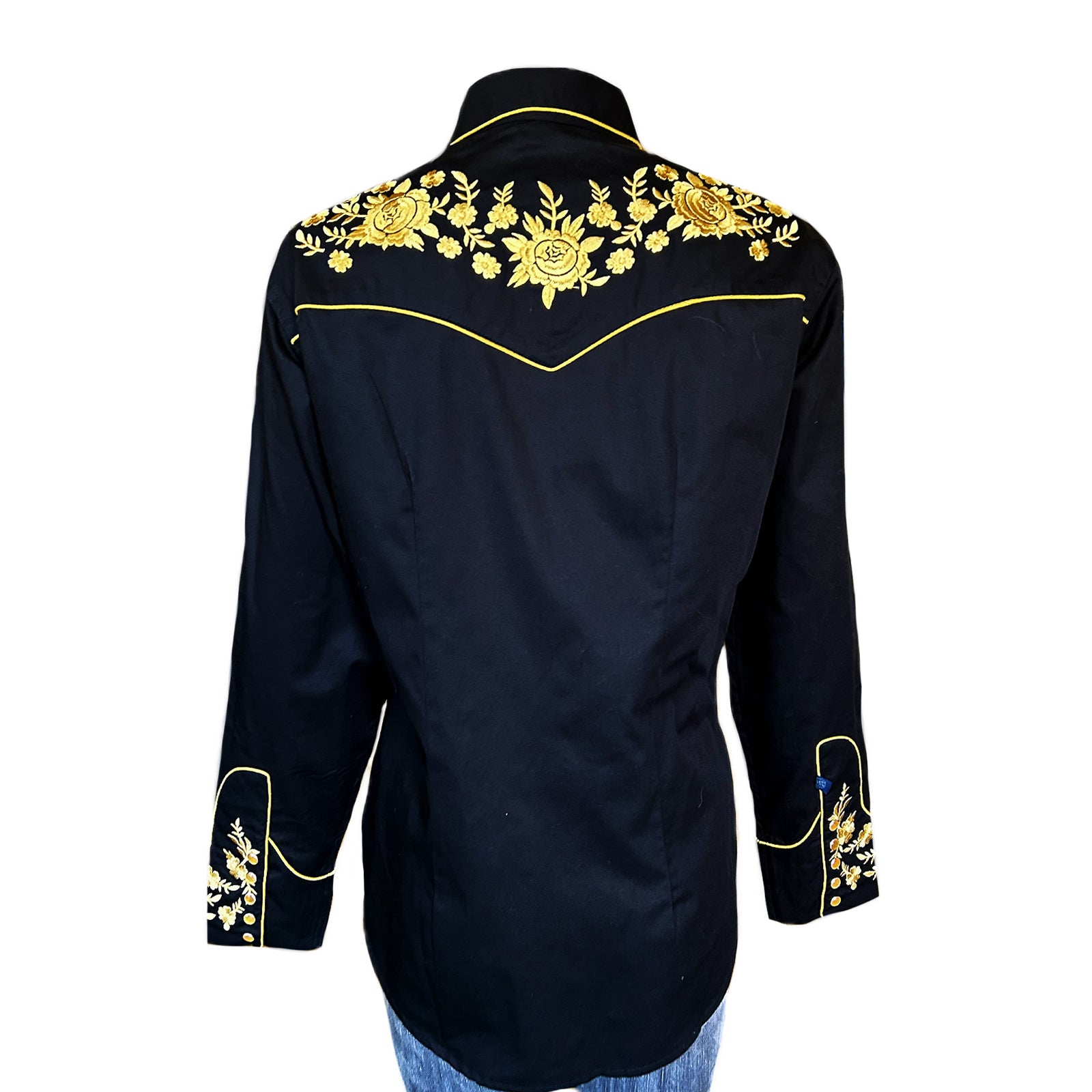 Women's Vintage Black Cascading Floral Embroidered Western Shirt