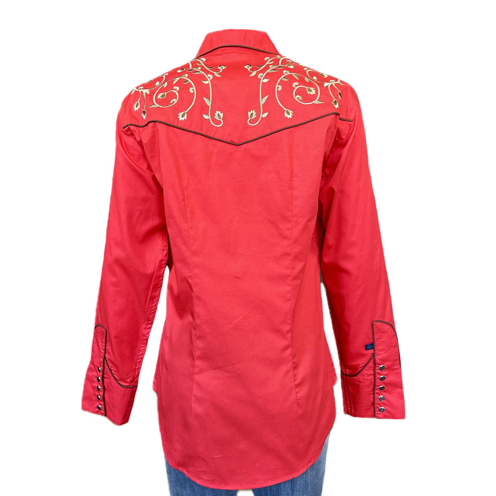 Women’s Rhinestones & Scrolls Embroidery Western Shirt in Red
