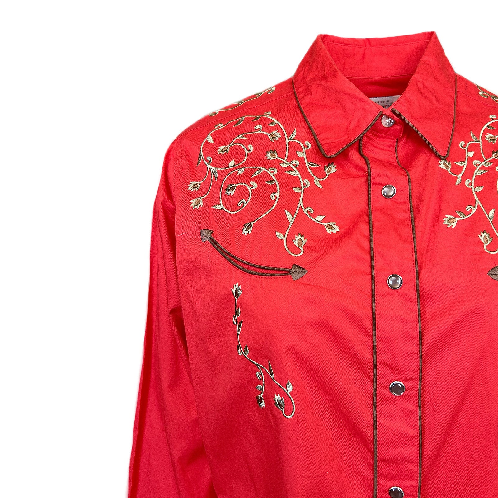 Women’s Rhinestones & Scrolls Embroidery Western Shirt in Red