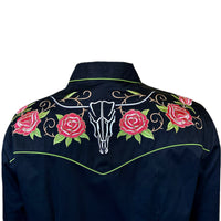 Women's Vinatge Black Steer Longhorn & Floral Embroidered Western Shirt
