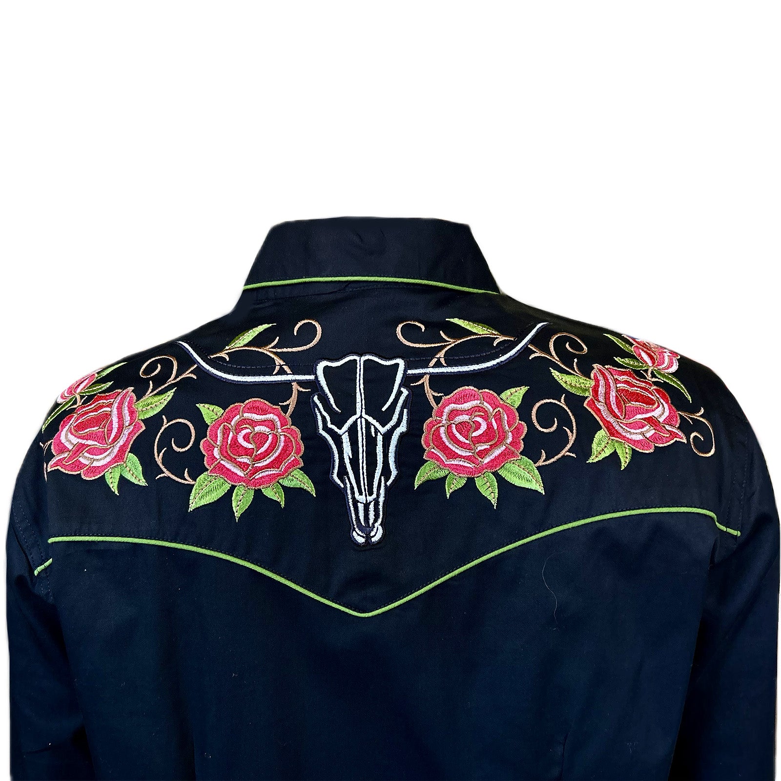 Women's Steer Longhorn & Floral Embroidery Western Shirt in Black