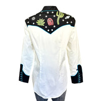 Women's Vintage Black Cactus & Stars Chain Stitch Embroidered Western Shirt