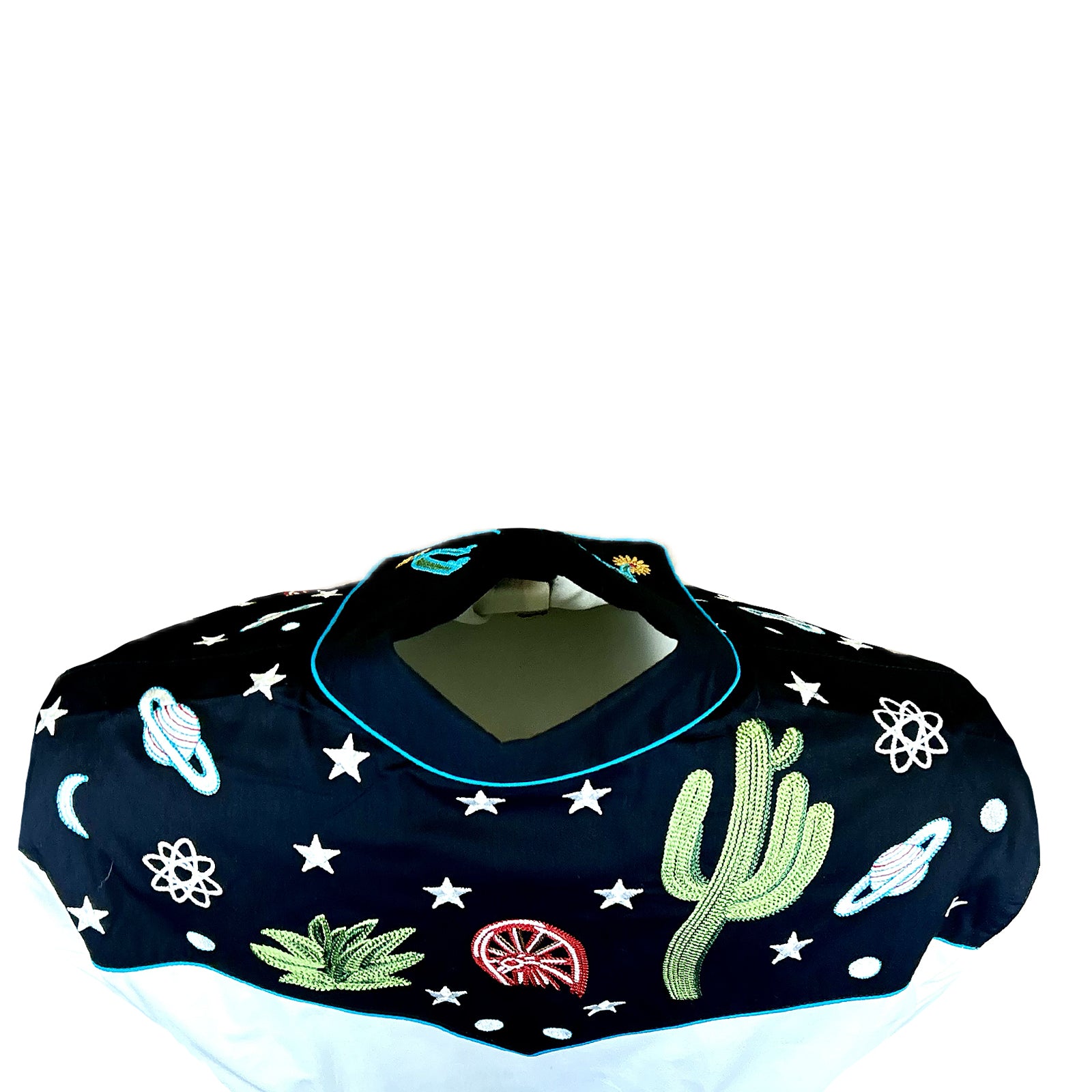 Women's Vintage Black Cactus & Stars Chain Stitch Embroidered Western Shirt