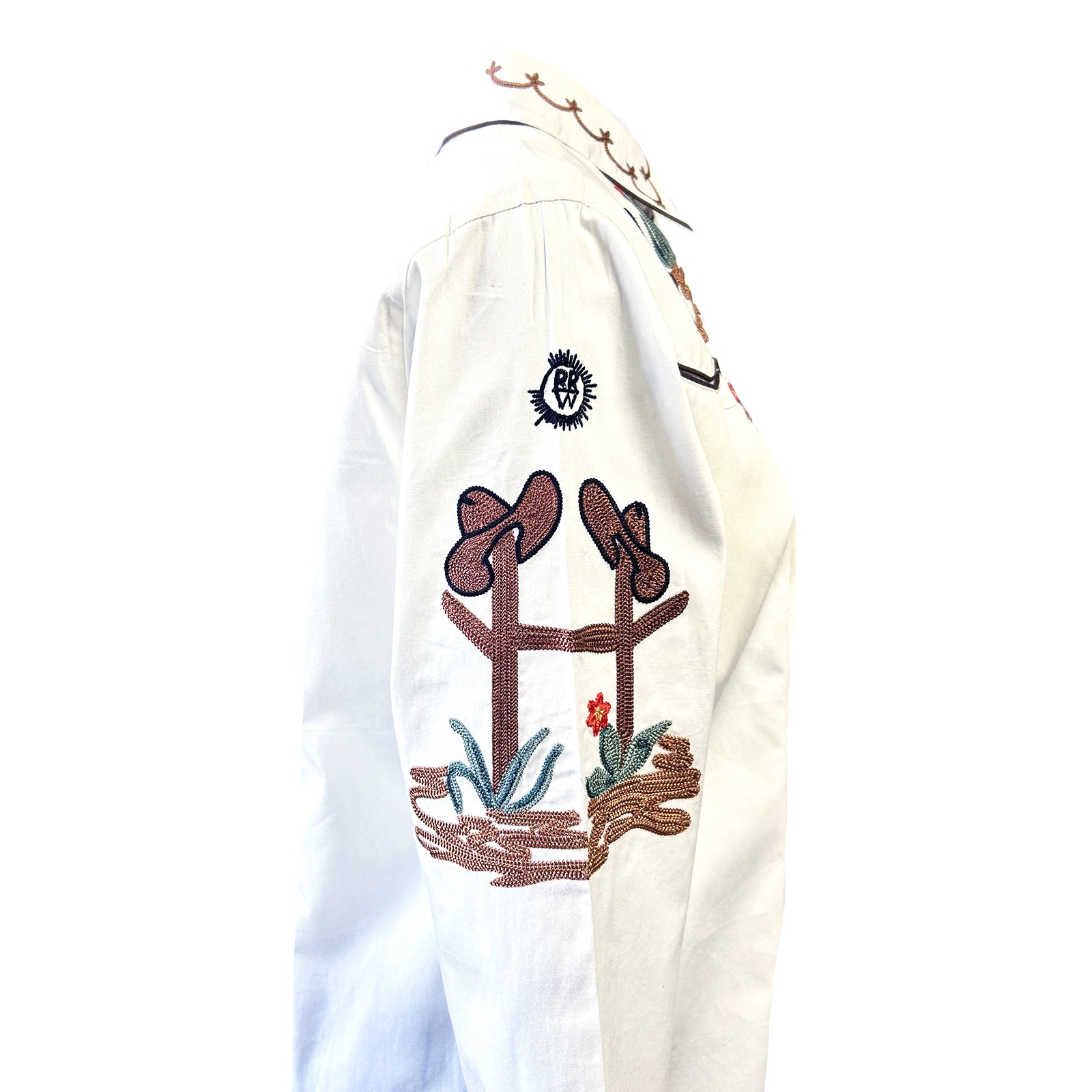 Women's Vintage Ivory Cactus & Cowgirl Boots Embroidered Western Shirt