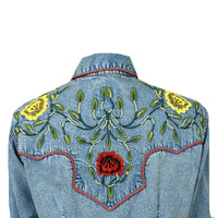 Women's Vintage Denim Floral Embroidered Western Shirt