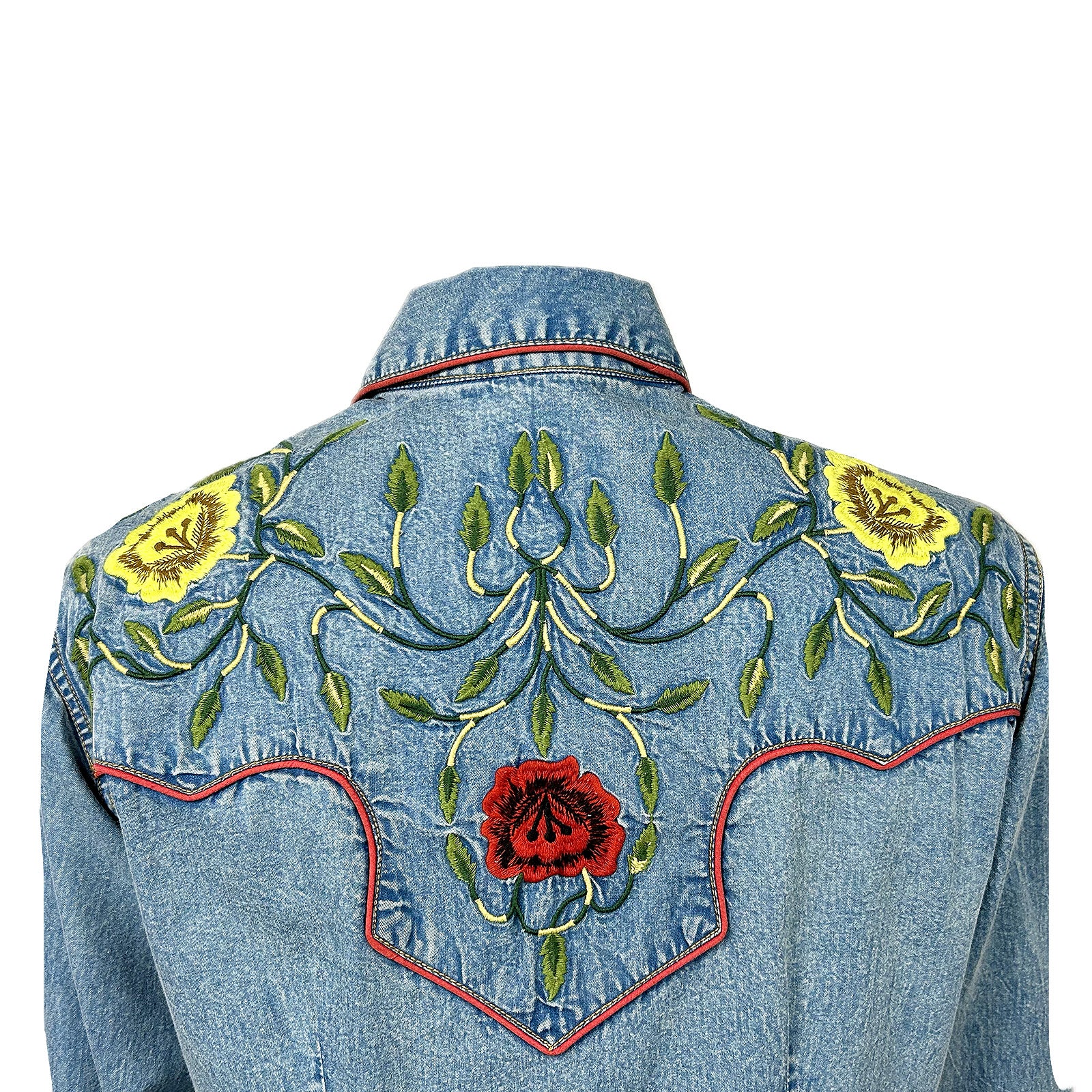 Women's Vintage Denim Floral Embroidered Western Shirt