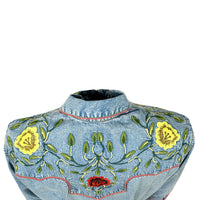 Women's Vintage Denim Floral Embroidered Western Shirt