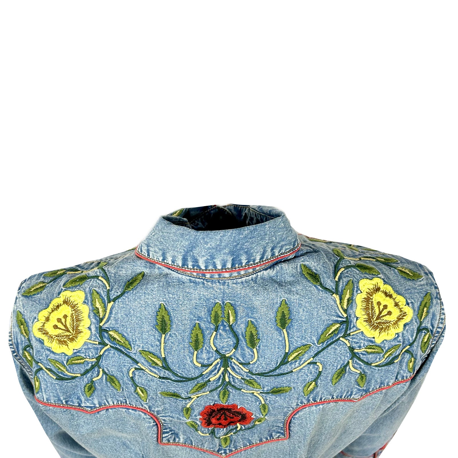 Women's Vintage Denim Floral Embroidered Western Shirt