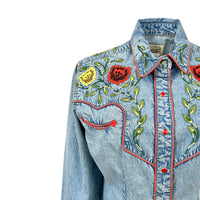 Women's Vintage Denim Floral Embroidered Western Shirt