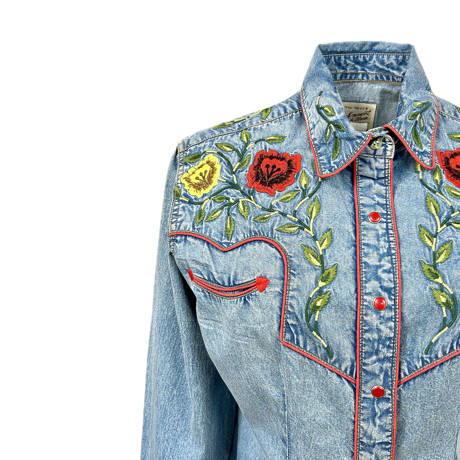 Women's Vintage Denim Floral Embroidered Western Shirt