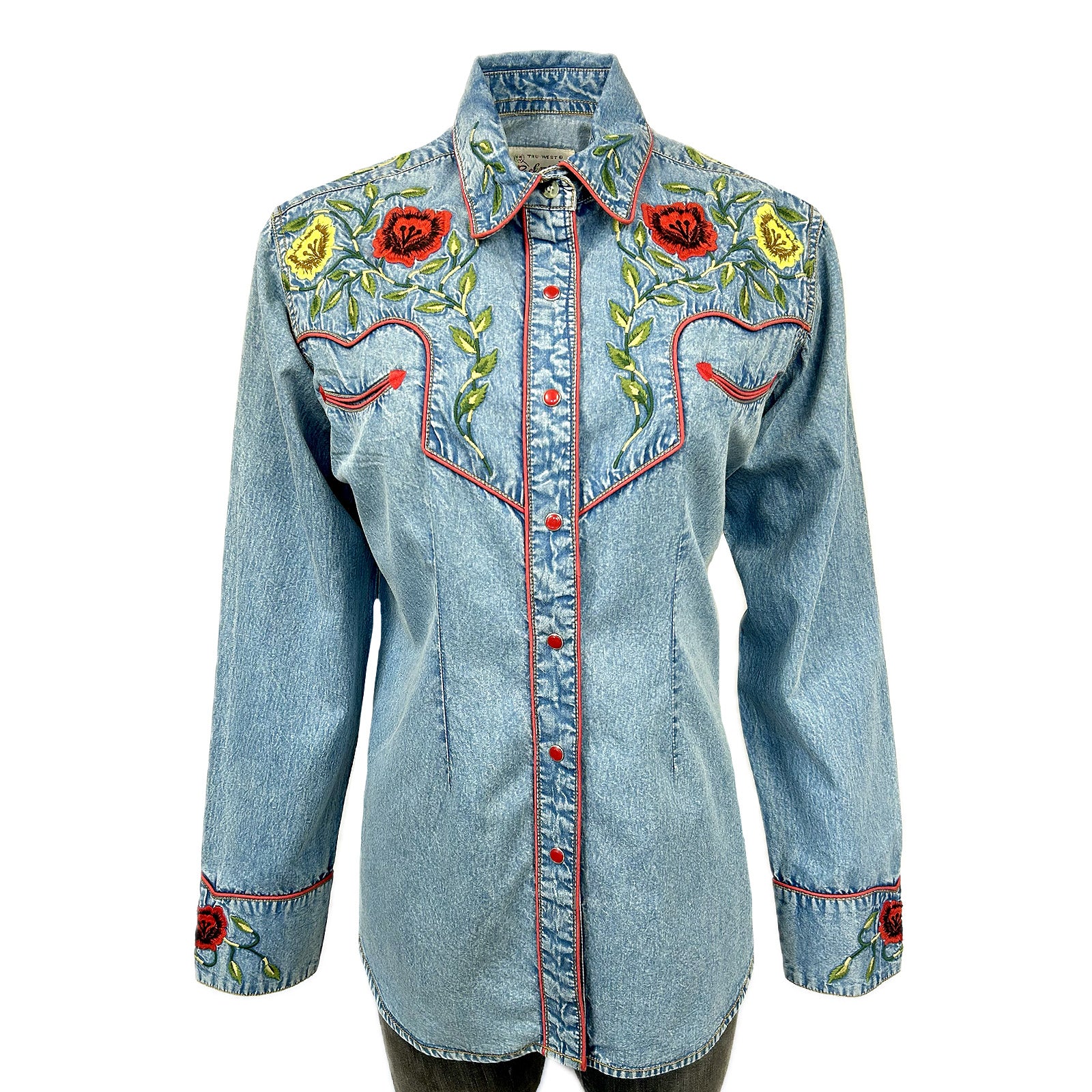 Women's Vintage Denim Floral Embroidered Western Shirt