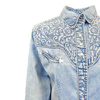 Women's Vintage Denim & Blue Tooling Embroidered Western Shirt