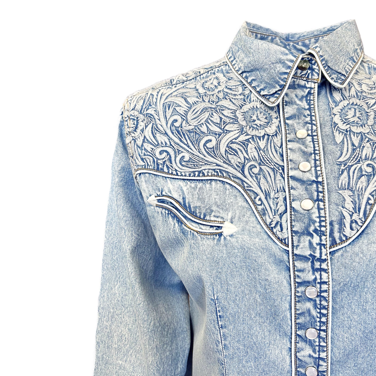 Women's Vintage Denim & Blue Tooling Embroidered Western Shirt