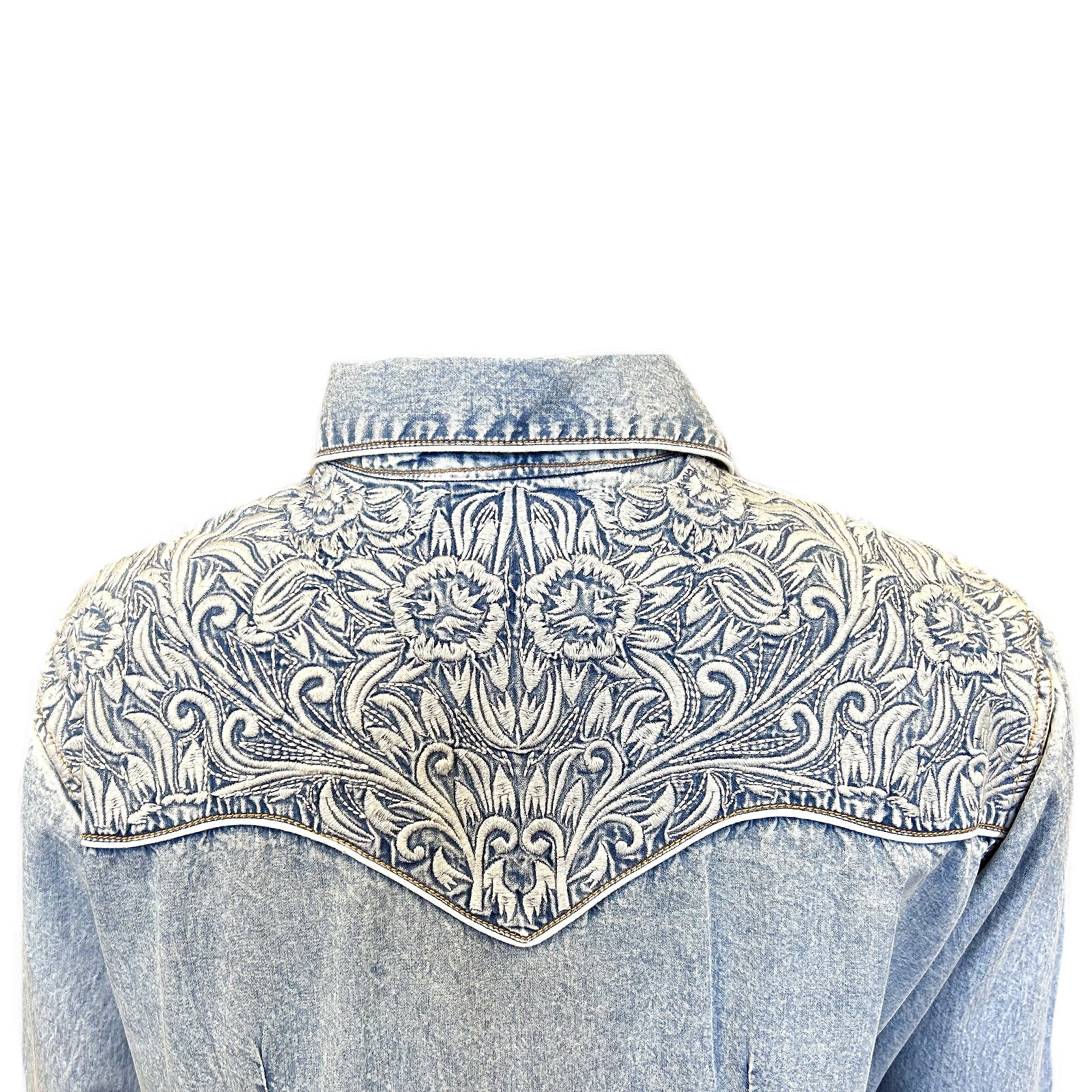 Women's Vintage Denim & Blue Tooling Embroidered Western Shirt