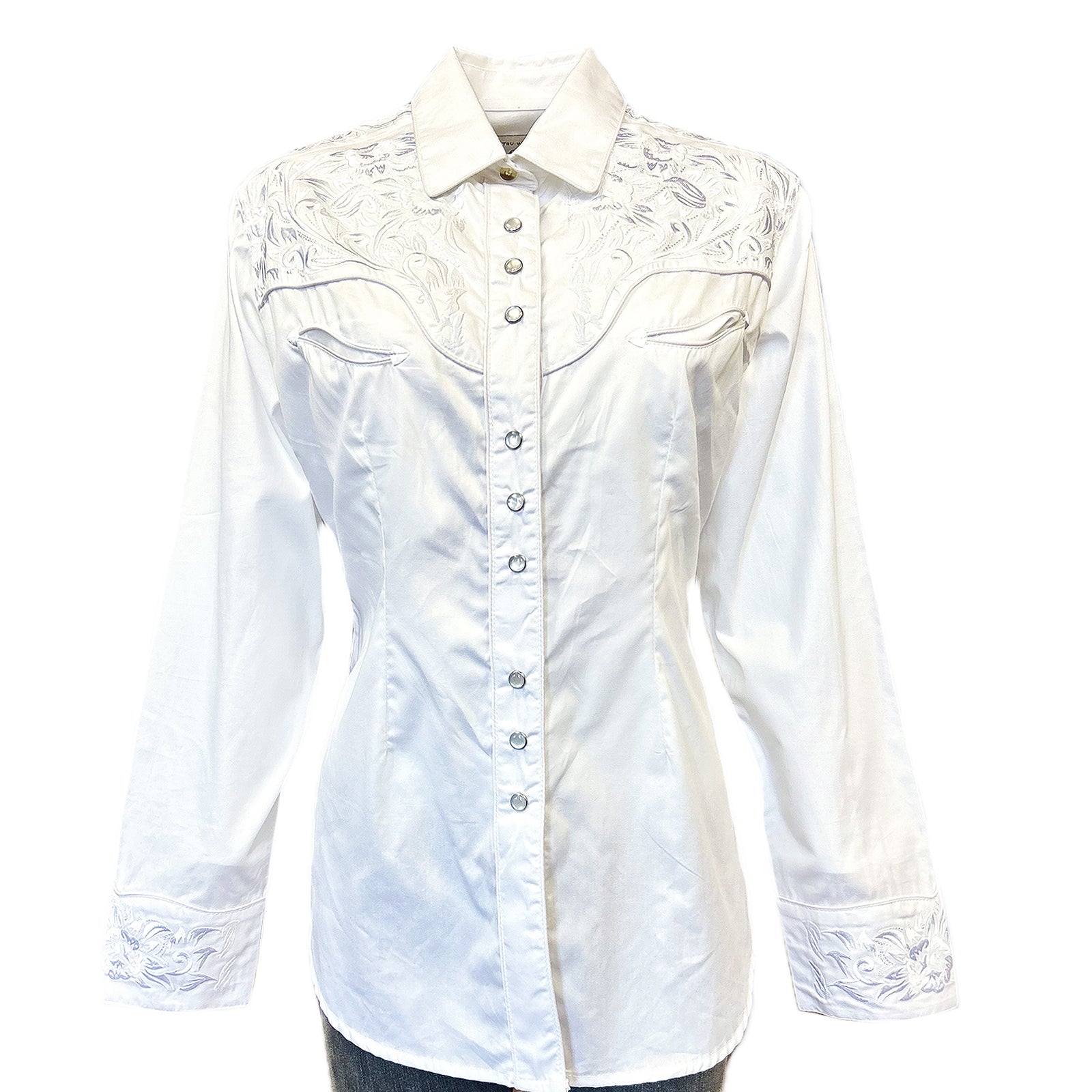 Women's Vintage White-on-White Tooling Embroidered Western Shirt