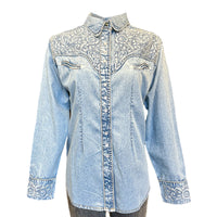 Women's Vintage Denim & Blue Tooling Embroidered Western Shirt