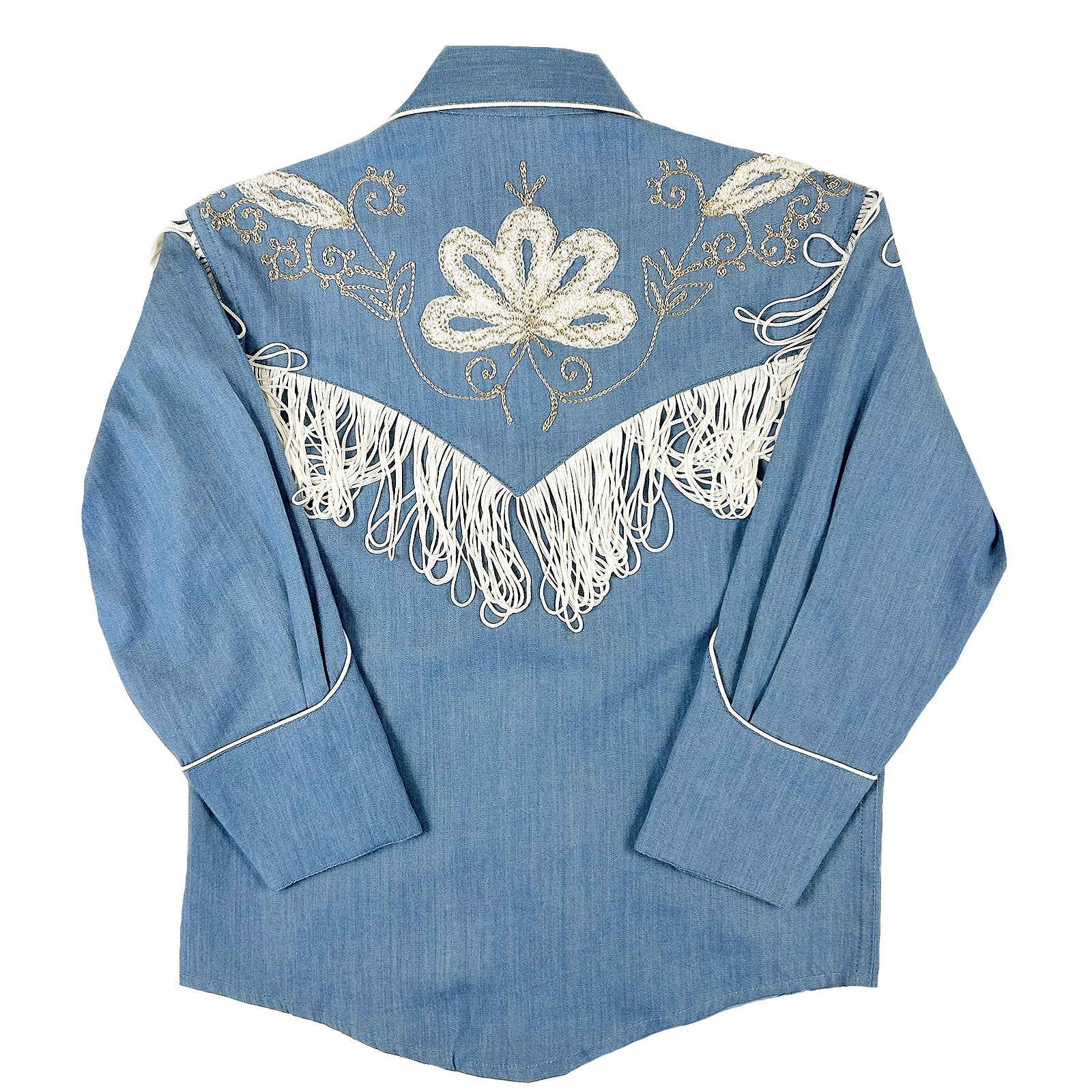 Kid's Vintage Denim Embroidered Fringe Western Shirt
