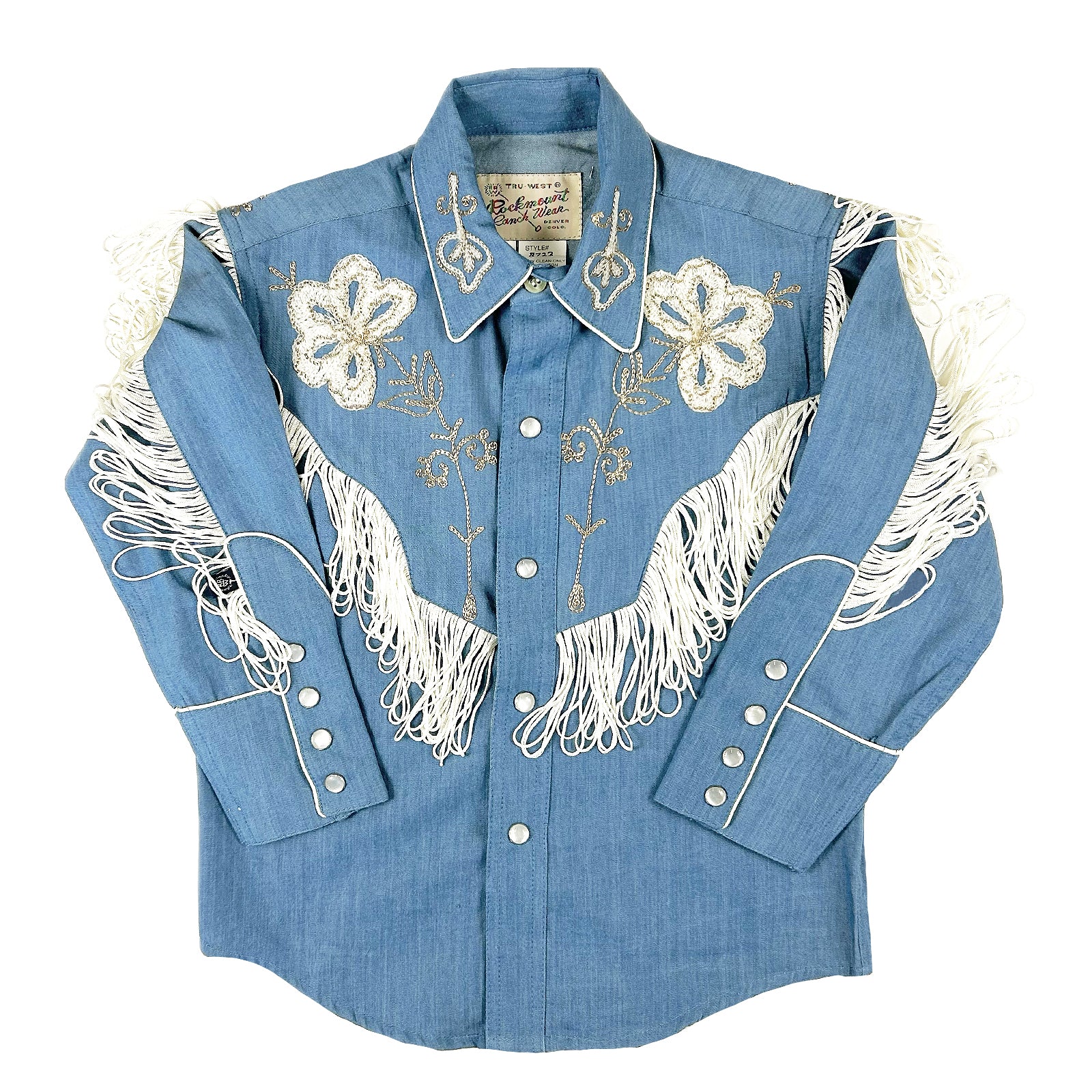 Kid's Vintage Denim Embroidered Fringe Western Shirt