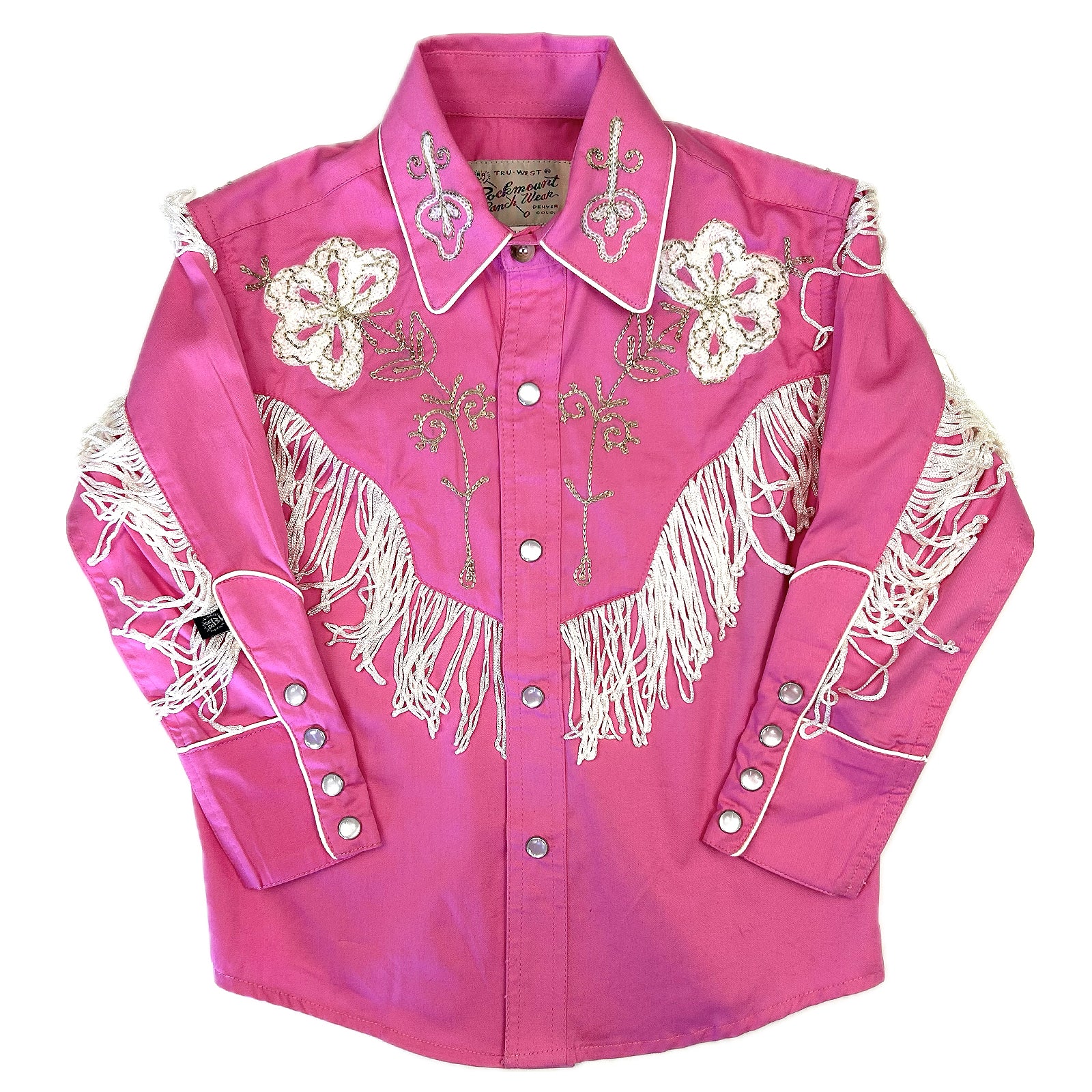 Kid's Vintage Pink Embroidered Fringe Western Shirt
