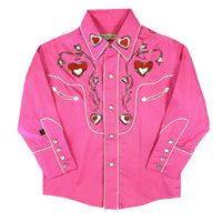 Kid's Pink Hearts & Floral Embroidered Western Shirt