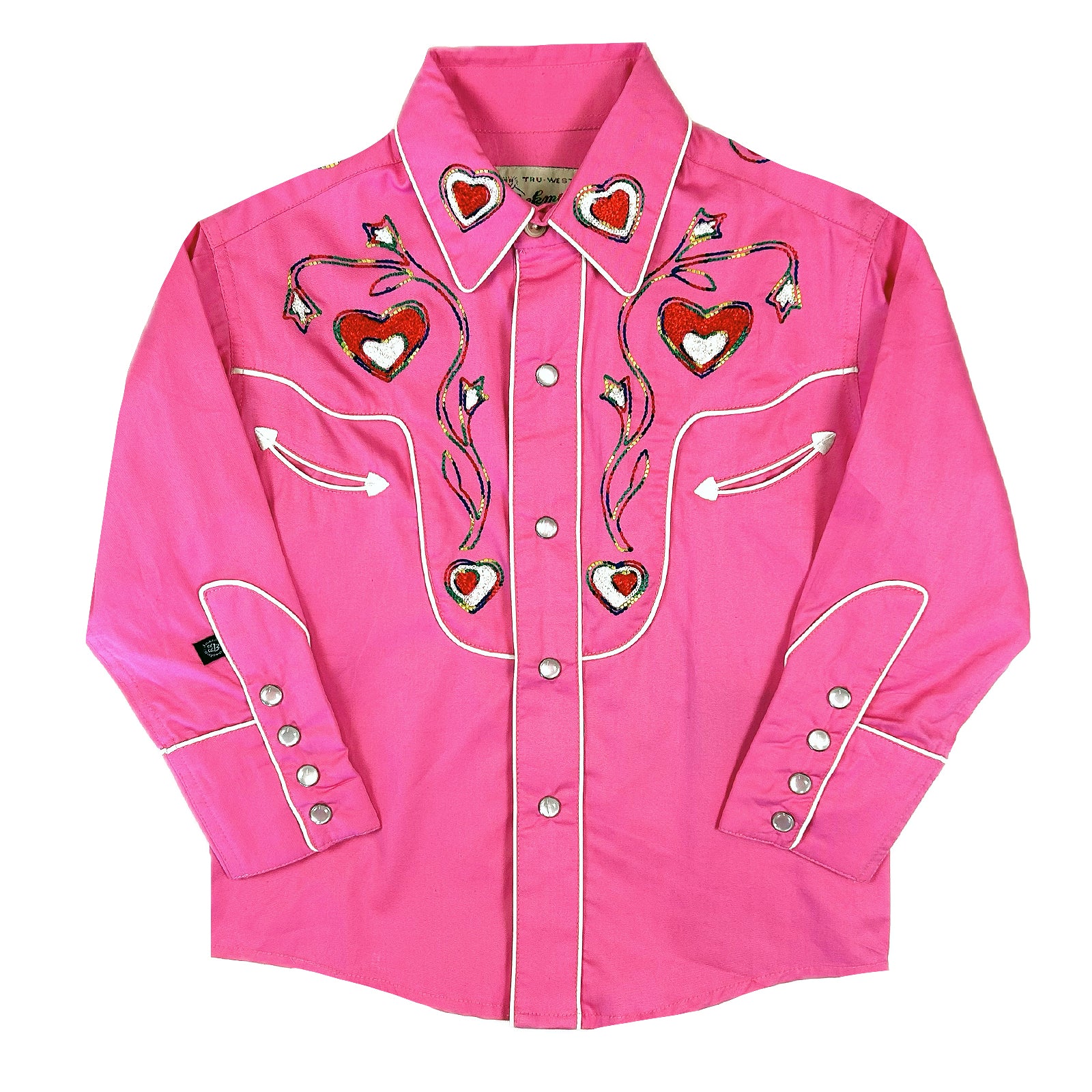 Kid's Pink Hearts & Floral Embroidered Western Shirt