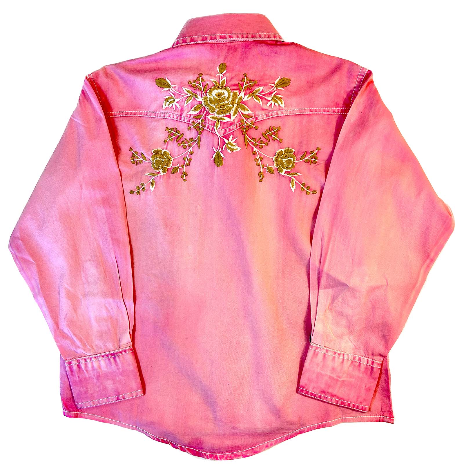 Kid's Vintage Soft Pink Floral Embroidered Western Shirt