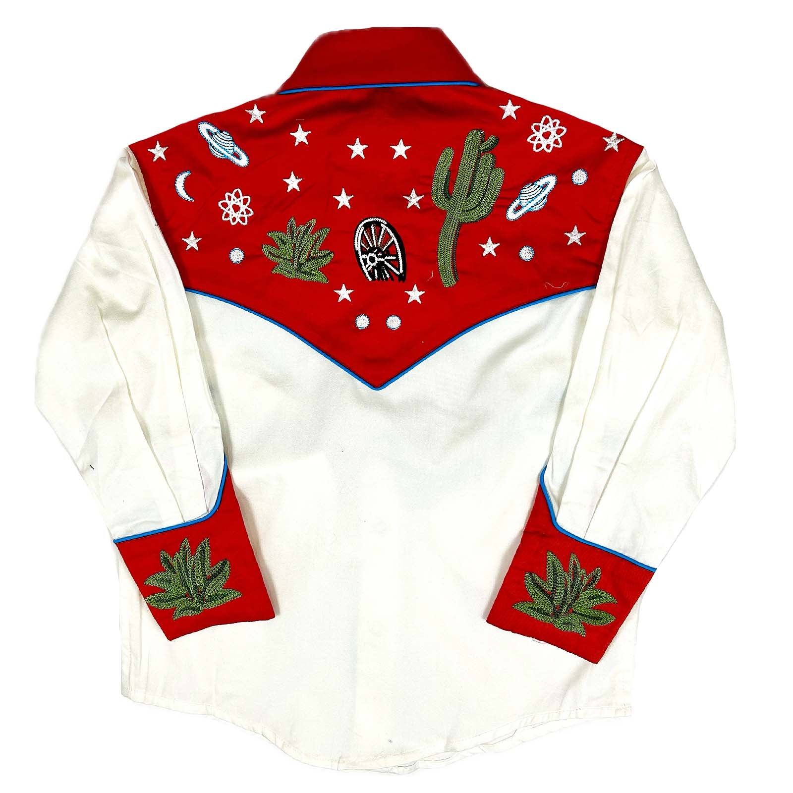 Kid's Vintage Red Cactus & Stars Chain Stitch Embroidered Western Shirt