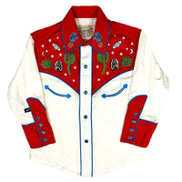 Kid's Vintage Red Cactus & Stars Chain Stitch Embroidered Western Shirt