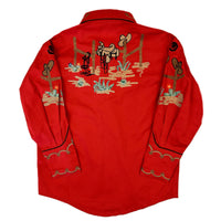 Kid's Red Cactus & Cowboy Boots Embroidered Western Shirt
