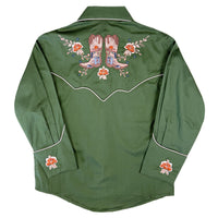 Kid's Green Sunrise Boot & Floral Embroidered Western Shirt