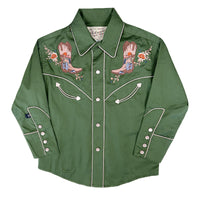 Kid's Green Sunrise Boot & Floral Embroidered Western Shirt