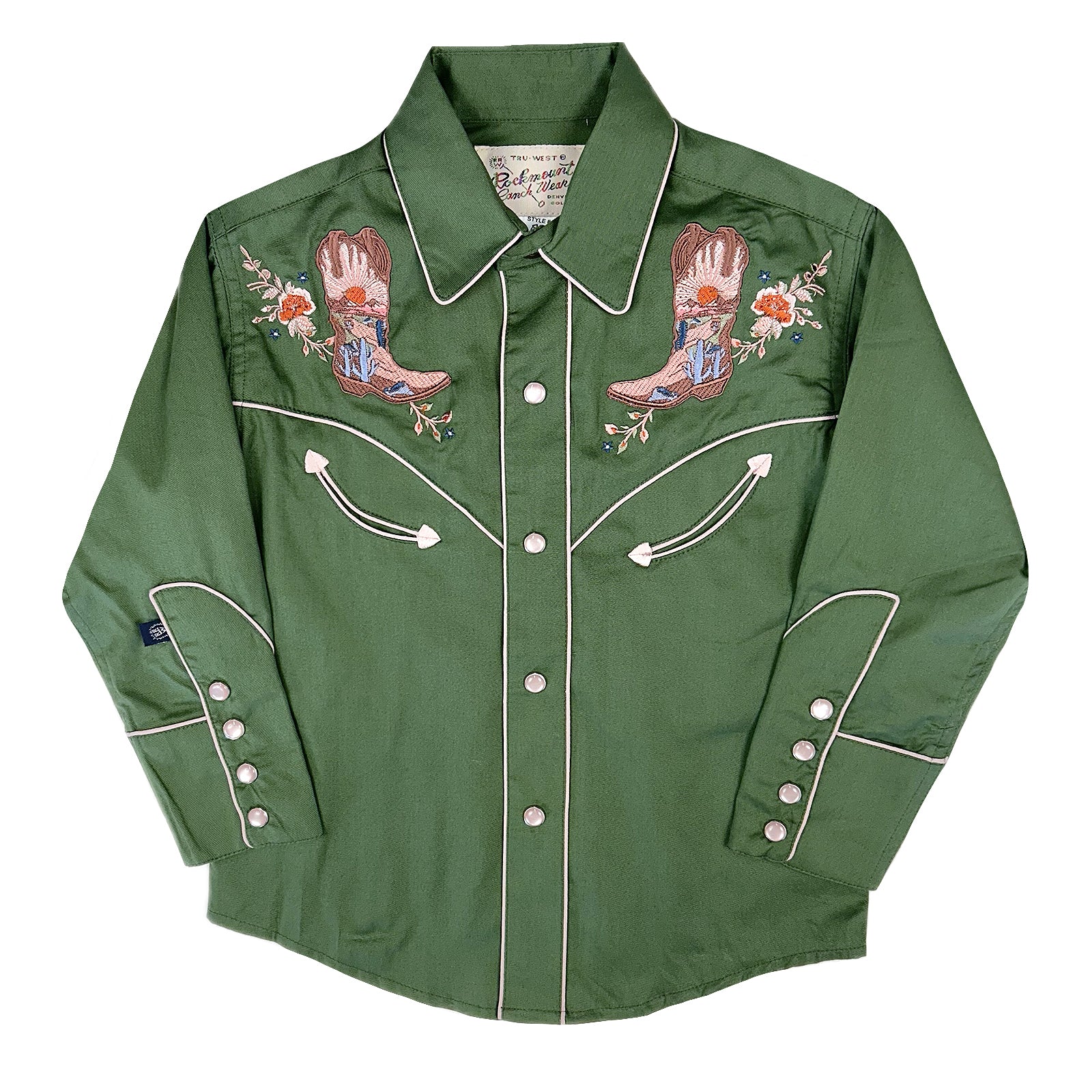 Kid's Green Sunrise Boot & Floral Embroidered Western Shirt
