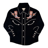 Kid's Black Sunrise Boot & Floral Embroidered Western Shirt