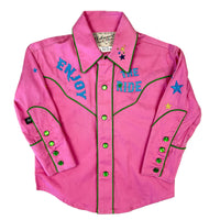 Kid's Pink Bronc Enjoy the Ride Embroidered Western Shirt
